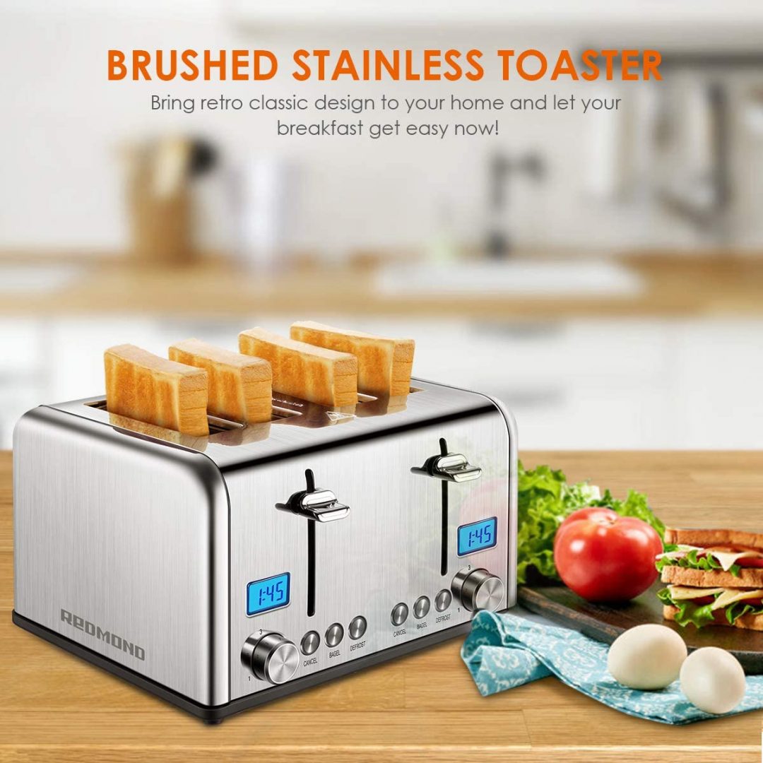 REDMOND 4 Slice Toaster, Countdown Stainless Steel Toaster with Bagel